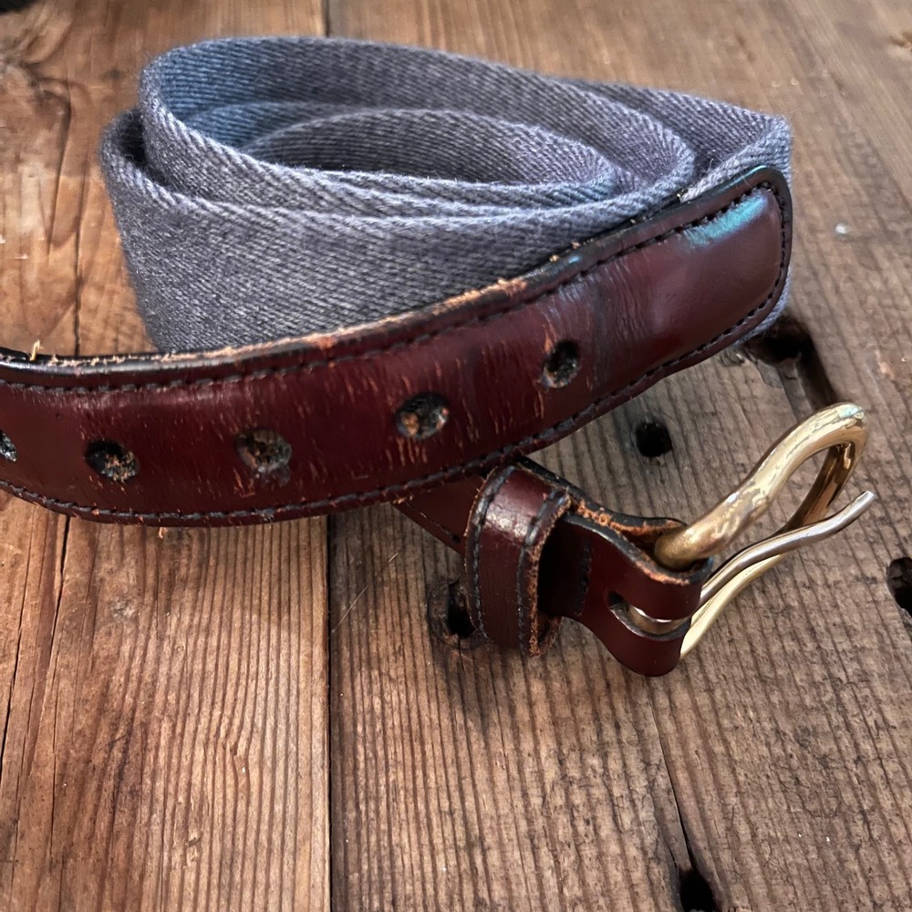 Vintage Canterbury Belt Men 40 Gray Surcingle Oxblood Leather Solid Brass Preppy